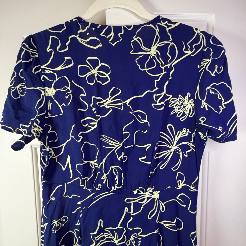 Uniqlo Blue Floral V Neck Midi Dress Short Sleeve S - Picture 8 of 8